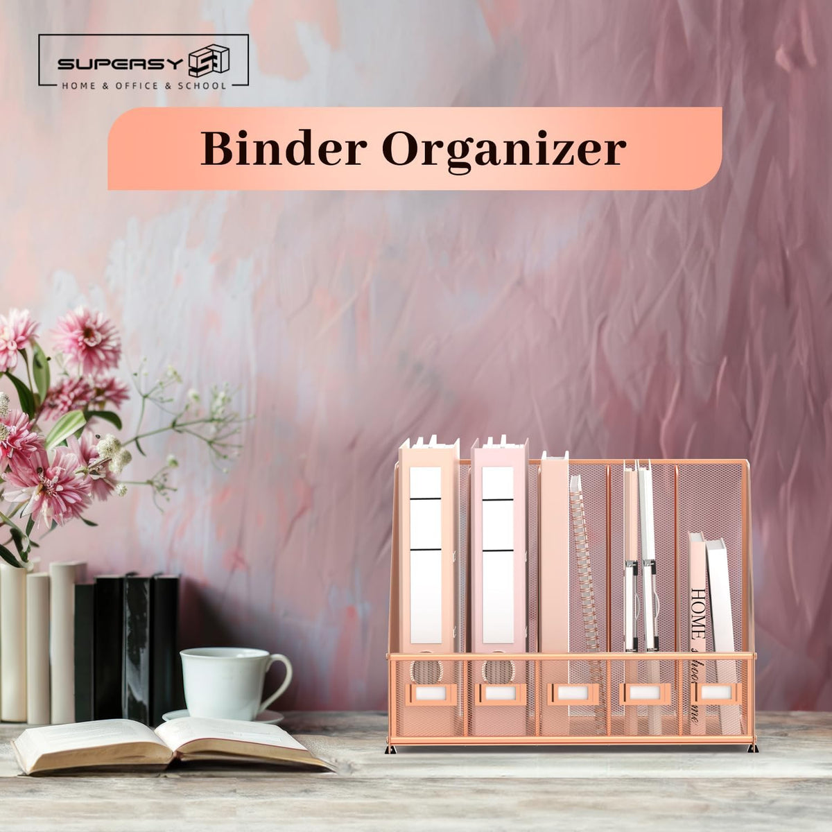SUPEASY Desk Organizers Metal Desk Magazine File Holder with 5 Vertical Compa...