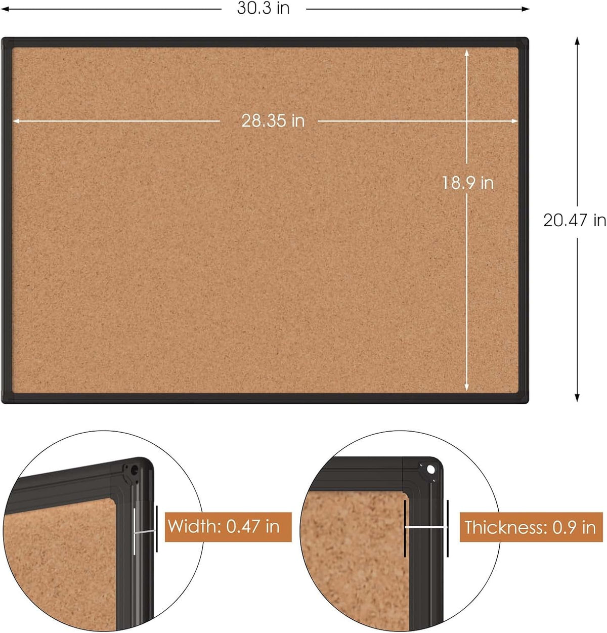 Cork Board Bulletin Board 20 x 30, Black Aluminium Framed Corkboard, Office B...