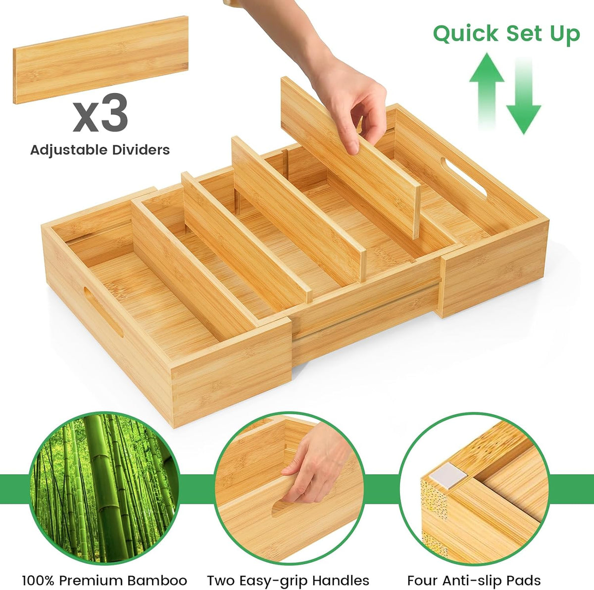 Kiasthome Expandable Bamboo Lid Organizers Inside Cabinet, Kitchen Cabinet Or...