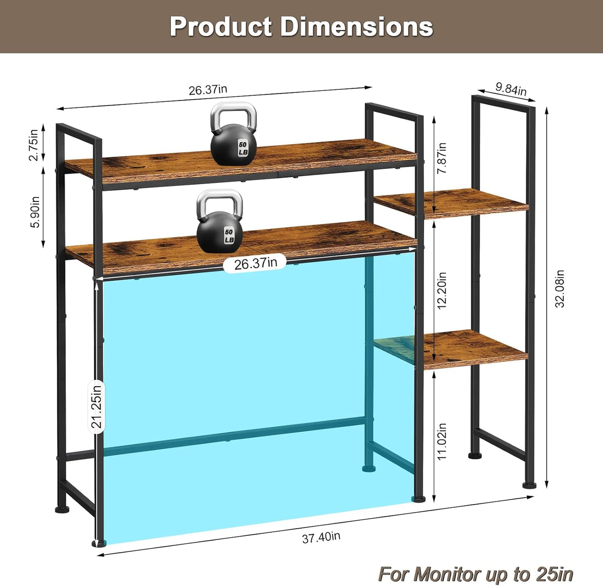 YBING Desktop Bookshelf, 4 Tier Desk Hutch Dorm Wood, Rustic Brown