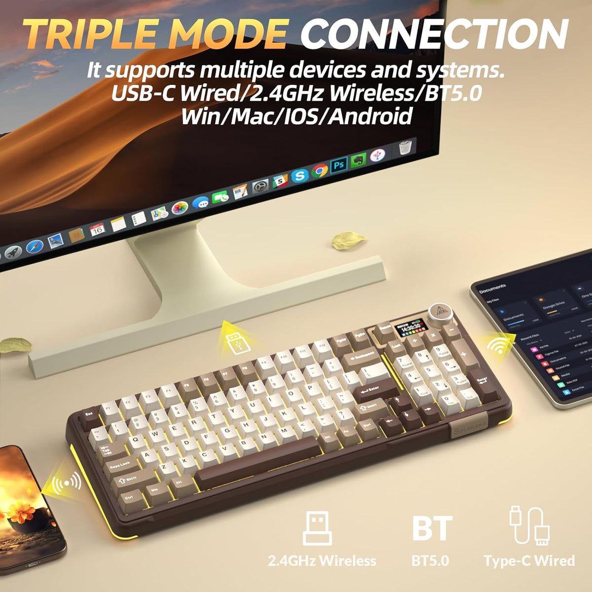 SOLAKAKA A99 Pro Mechanical Keyboard with LCD Screen & Metal Knob, Wirele...