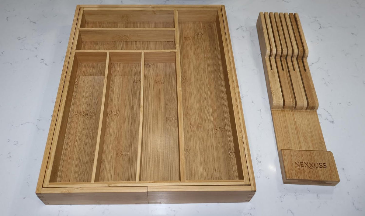 Nexxuss Bamboo Kitchen Drawer Organizer, Expandable Utensil Organizer with Re...