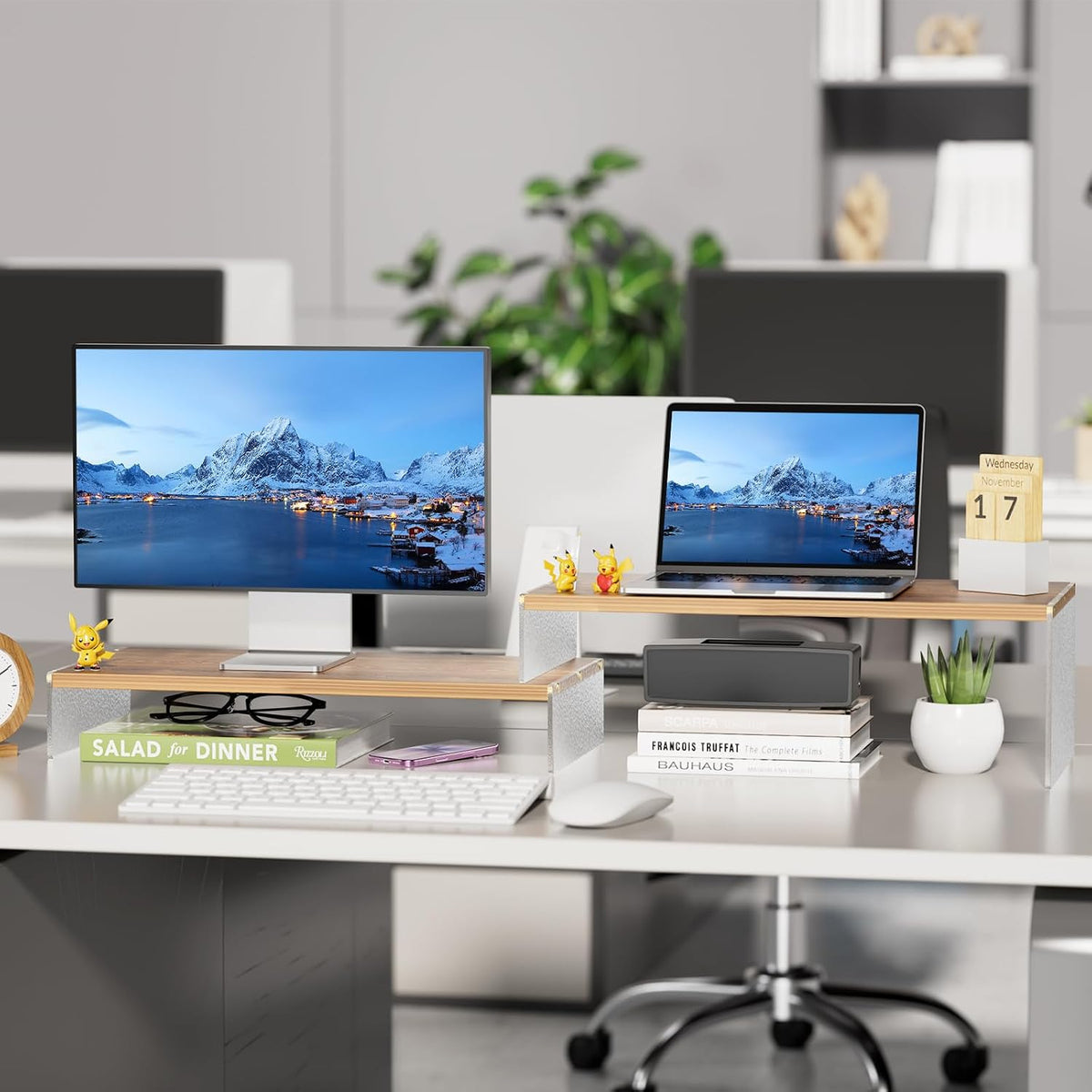 YGYQZ Adjustable Monitor Stand Riser, 9.4" ×19.3" Dual Monitor Desk...