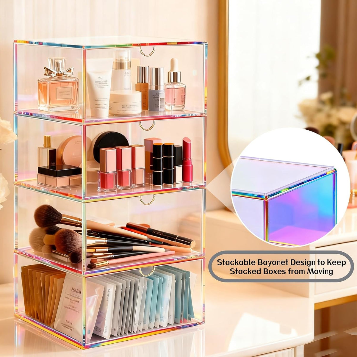 Acrylic Desk Organizer with Drawers Stackable Makeup Organizer for Vanity Off...