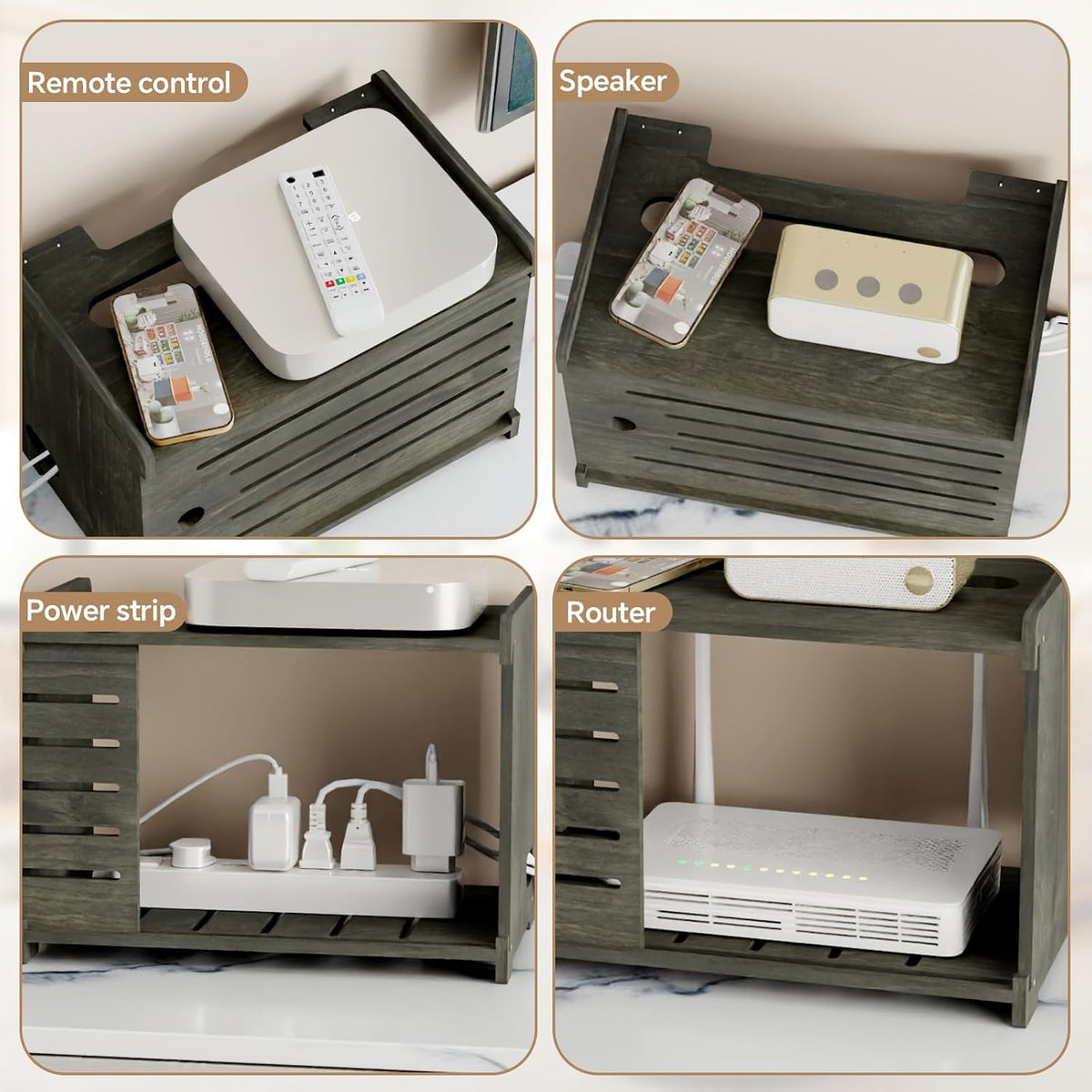 Wooden WiFi Router Storage Box Hider Shelf, Decorative Projector Box Hider Ra...