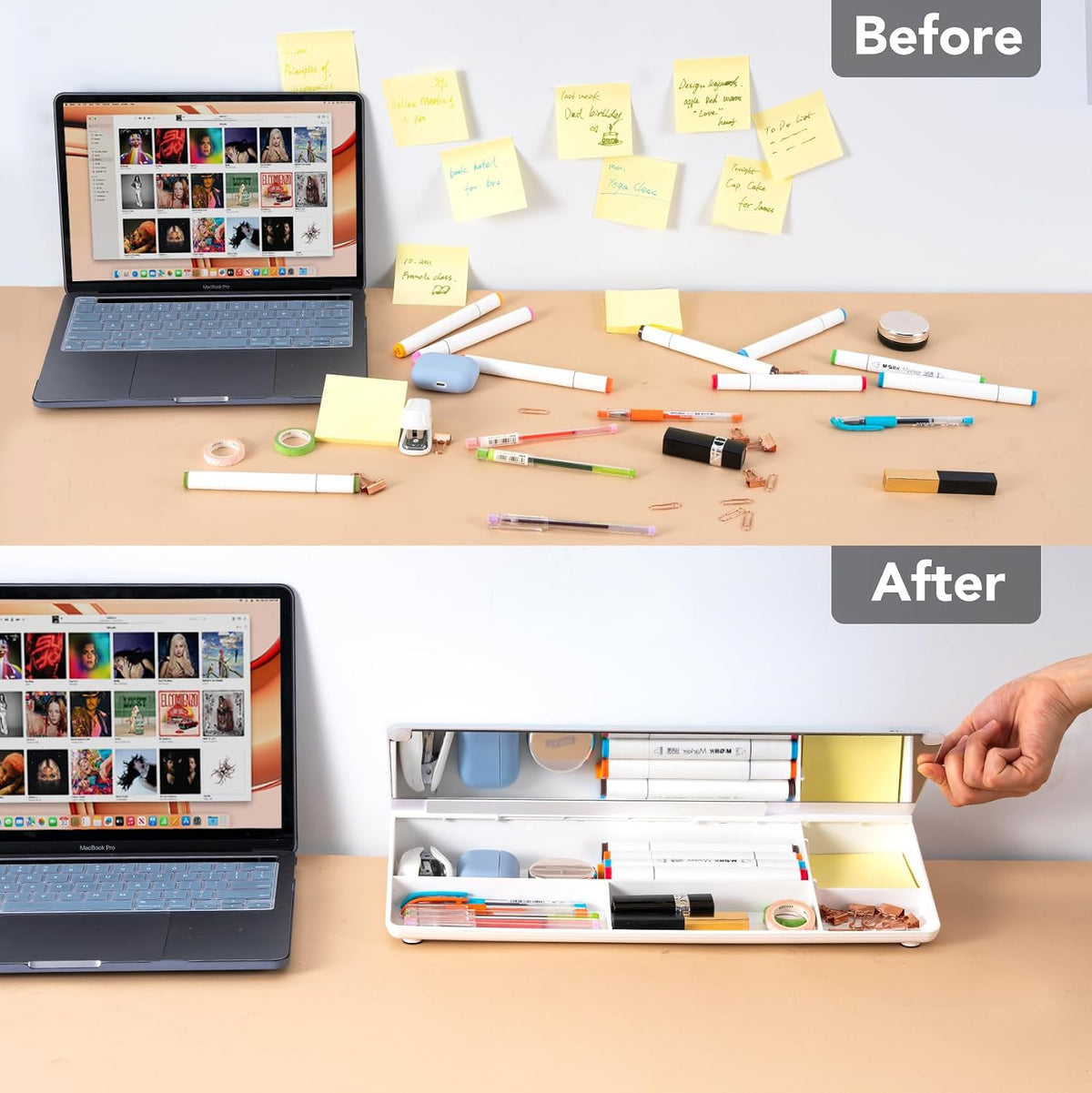 Varhomax Glass Desk Whiteboard with Built-in Mirror, Desktop Organizer