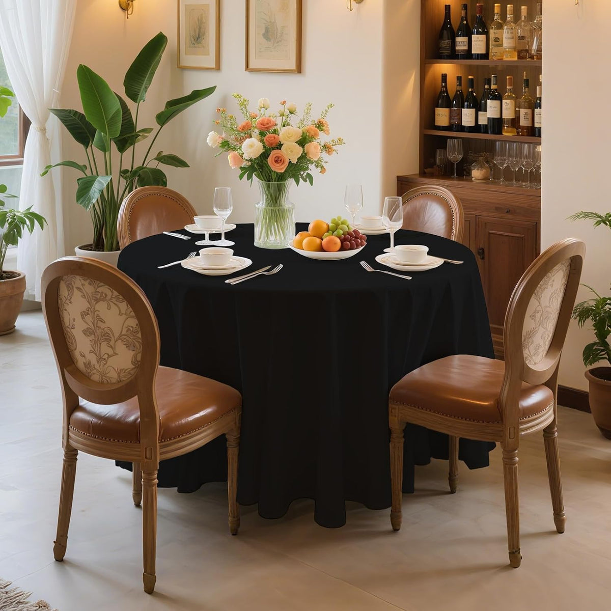12 Pack Black Plastic Tablecloth 120 Inch Round Disposable Table Cloth, Water...