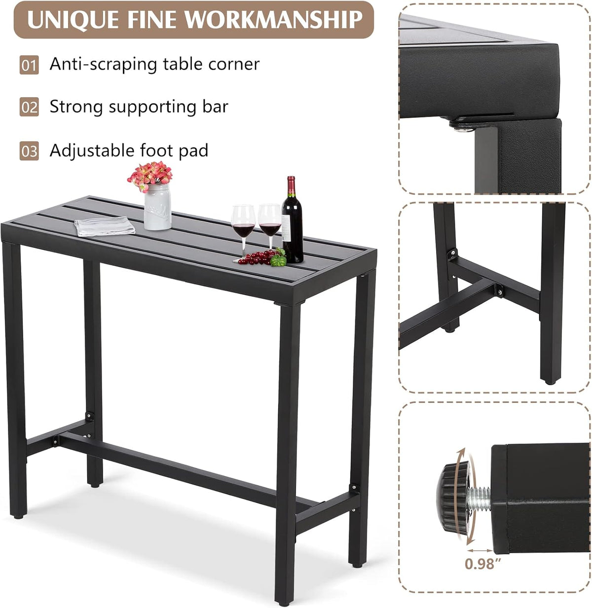 Outdoor Bar Table, Patio Counter Height Bar Table, 55" Rectangle Bar Tab...