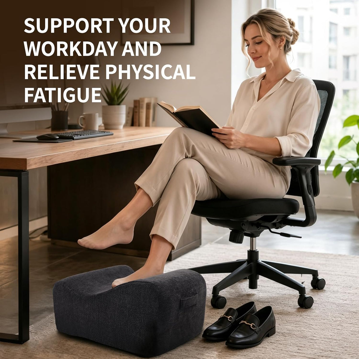 Foot Rest for Under Desk at Work,Curved Ergonomic Footrest for Office, Blue