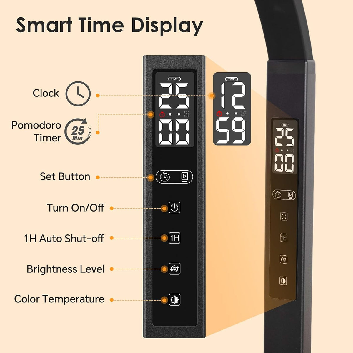 LED Desk Lamp for Office Home: Pomodoro Timer Table Light with Base 1600 Lume...