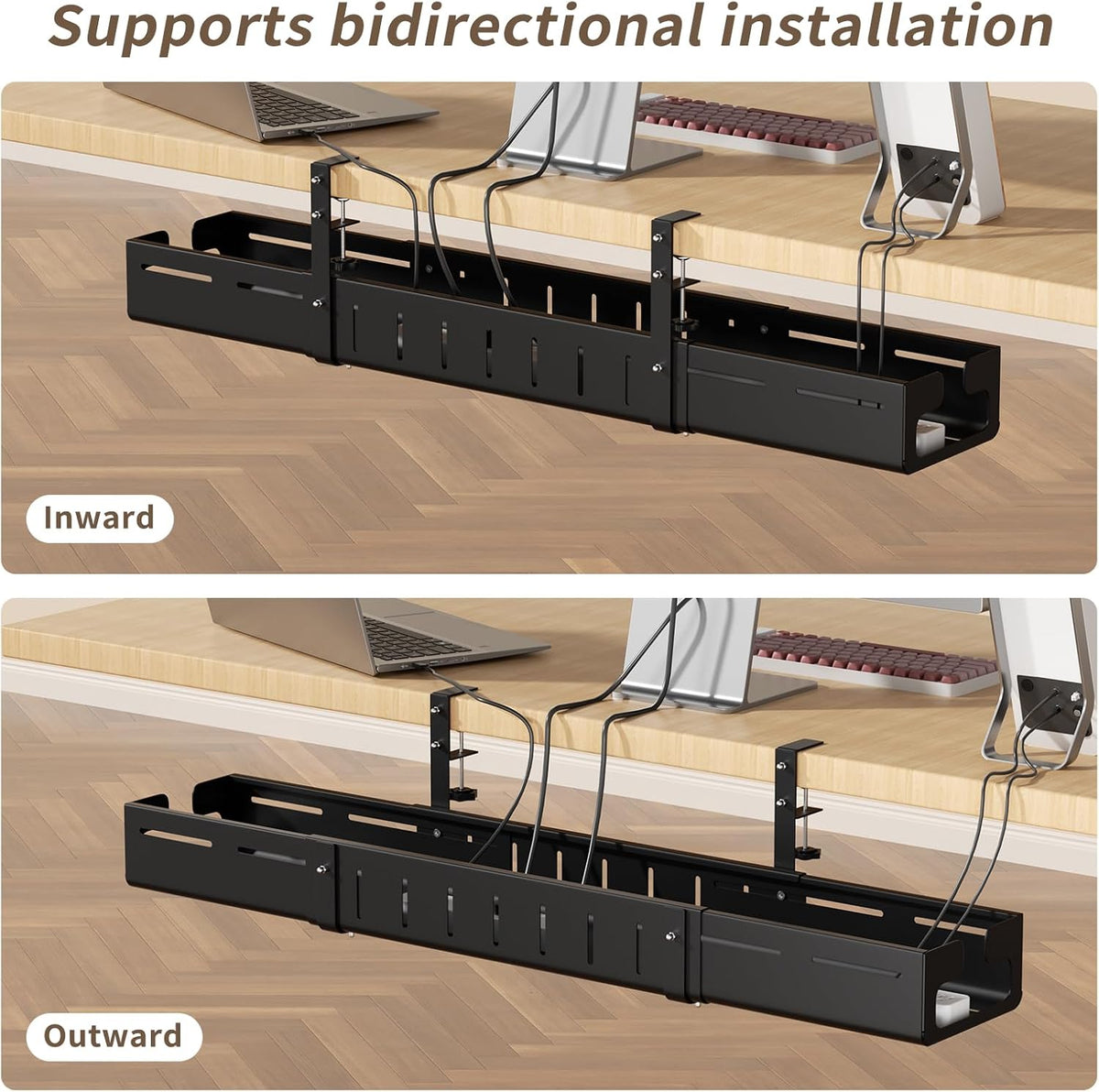 Under Desk Cable Management Tray,Expandable 25.2" – 38.6",Black