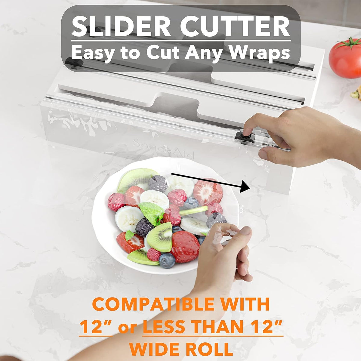 SpaceAid WrapNeat 3 in 1 Wrap Organizer with Cutter and Labels, Plastic Wrap,...