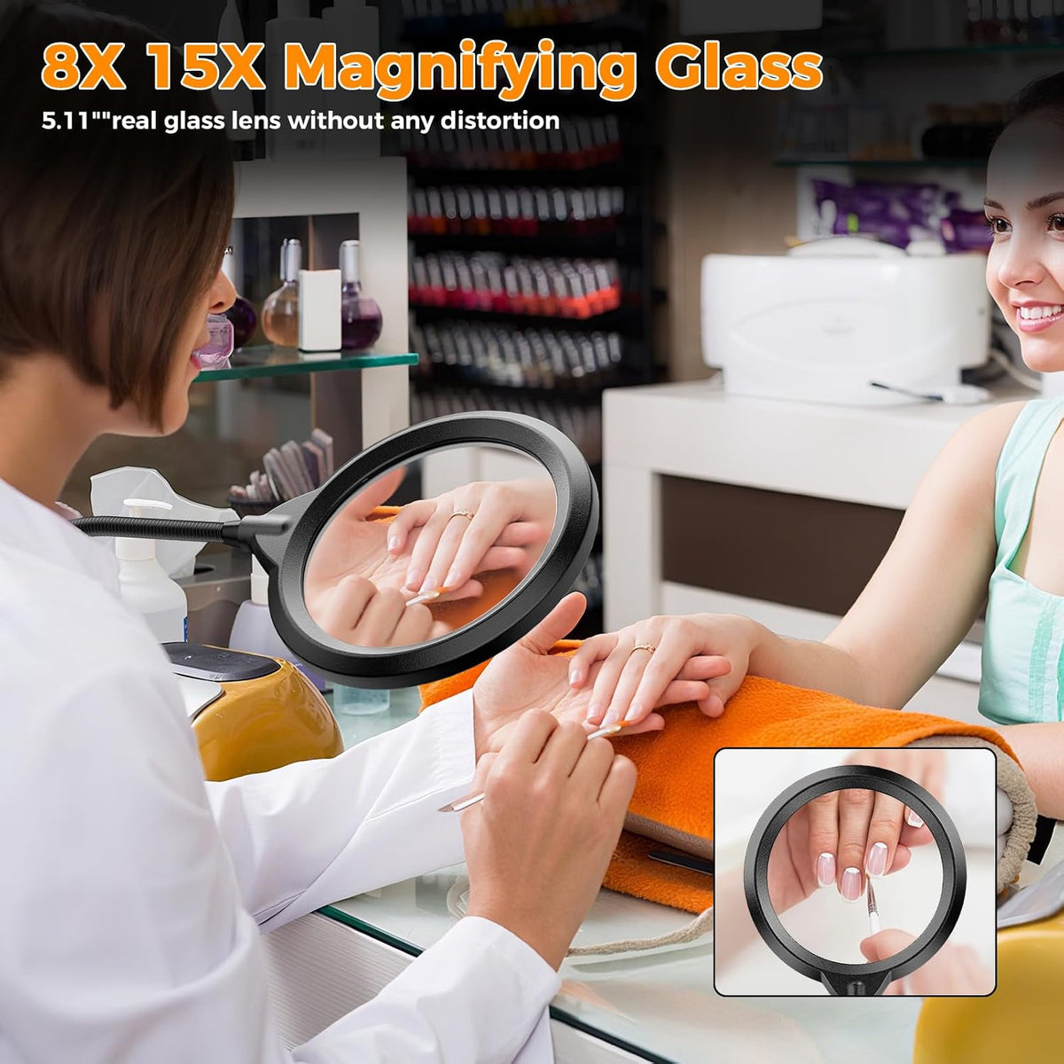 15X Magnifying Glass with Light and Stand, 5-Color & 10 Lightness Level