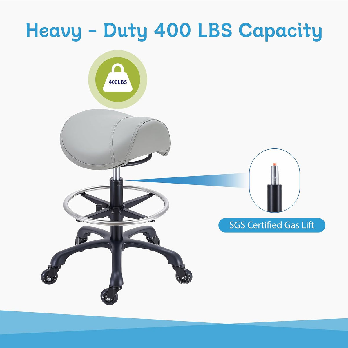 Saddle Salon Stool with Footrest,Heavy Duty, Adjustable Height((22.5" -3...