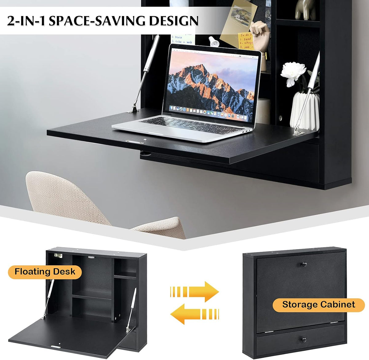 COSTWAY Wall-Mounted Computer Desk, Floating Desk with Storage Drawer & S...