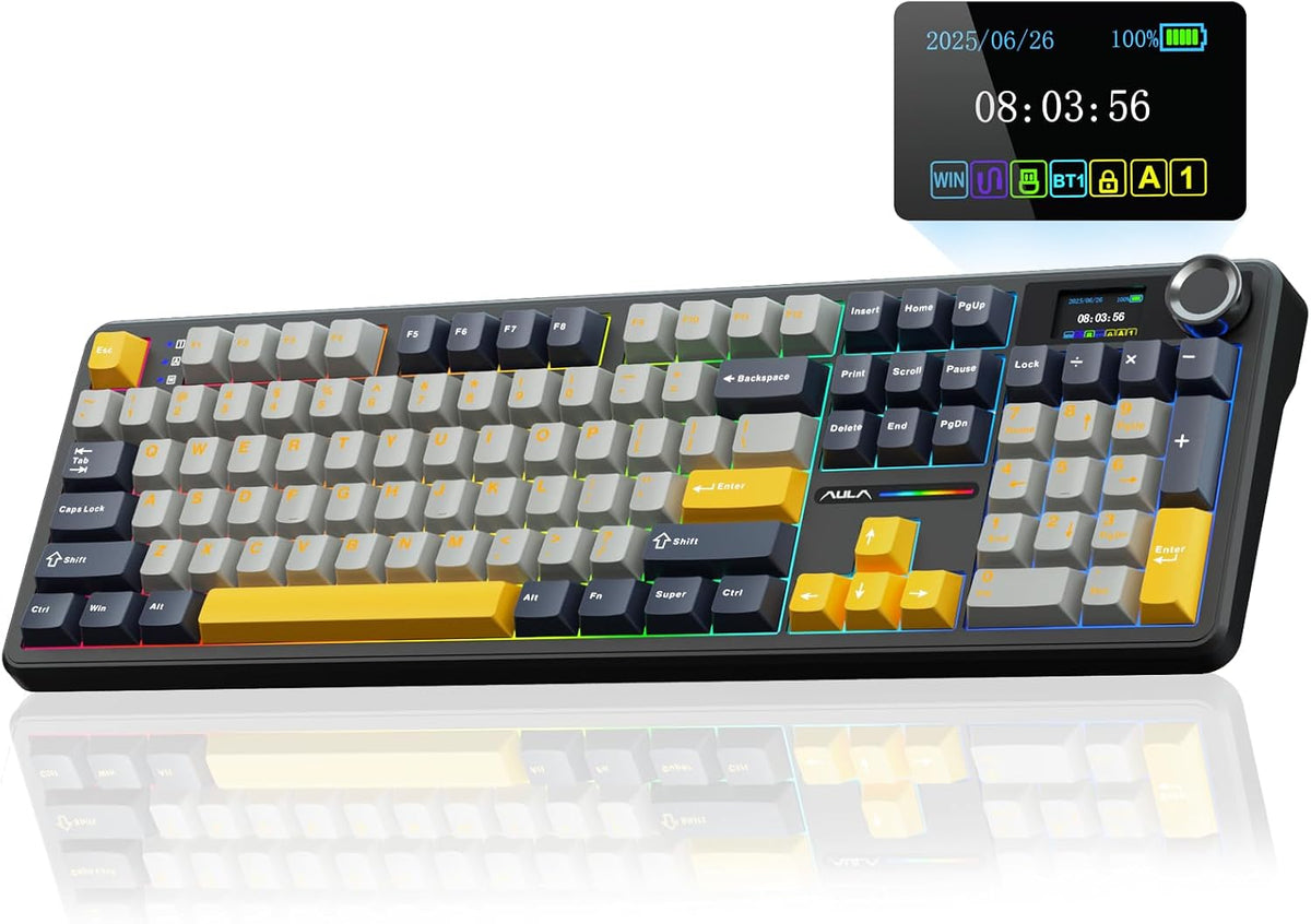 AULA F108 PRO - Wireless Mechanical Keyboard with Screen&Knob,Hot Swappab...