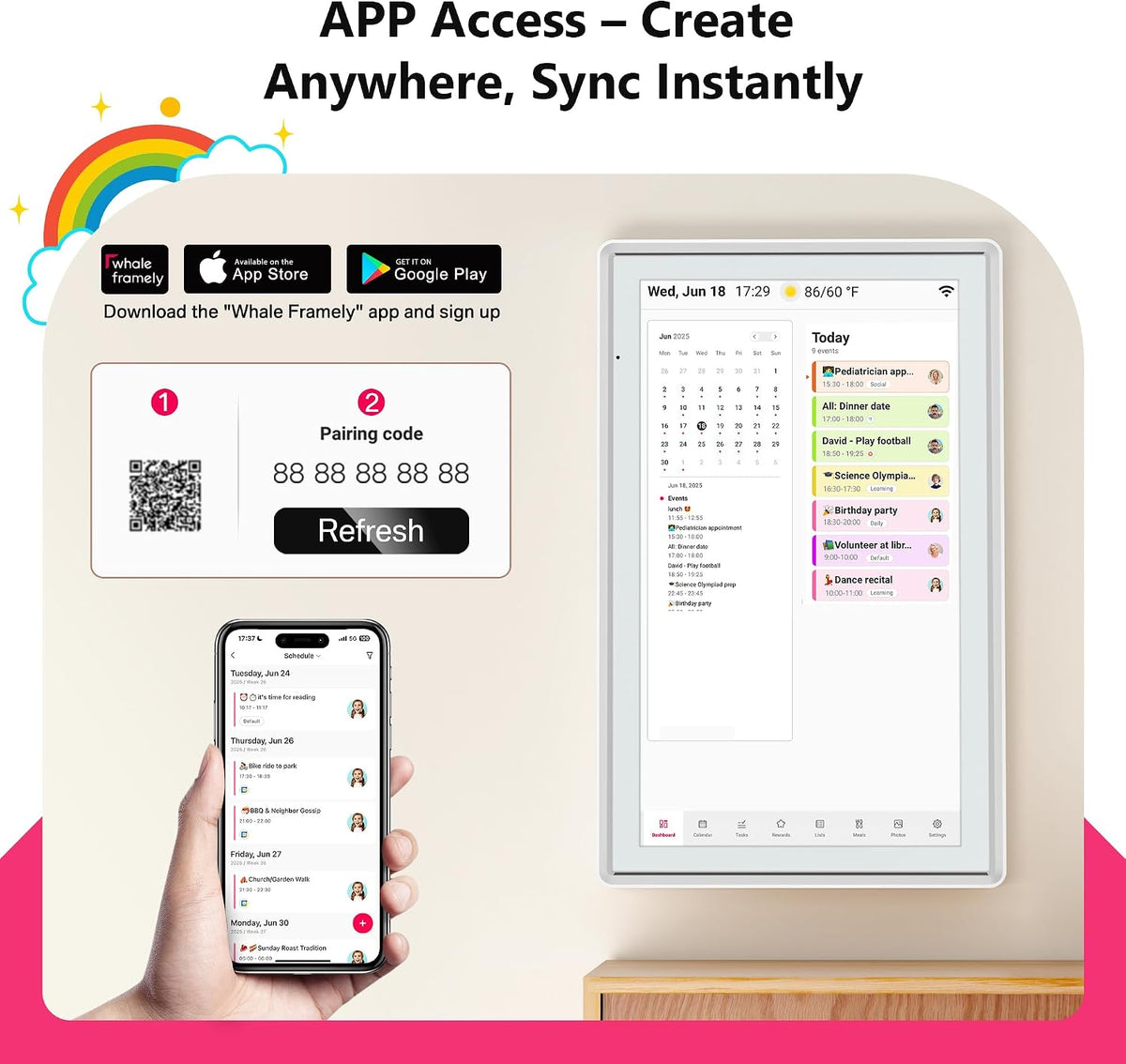 21.5" Family Digital Touchscreen Calendar for Chore & Meal Planning