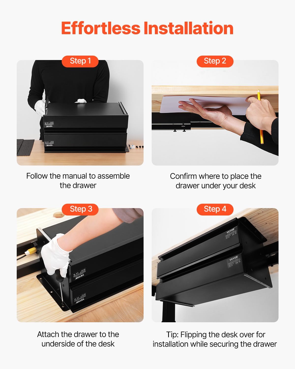 VEVOR Under Desk 2 Layer Slide Out Drawer, 16 inch Under Desk Pull-out Drawer...