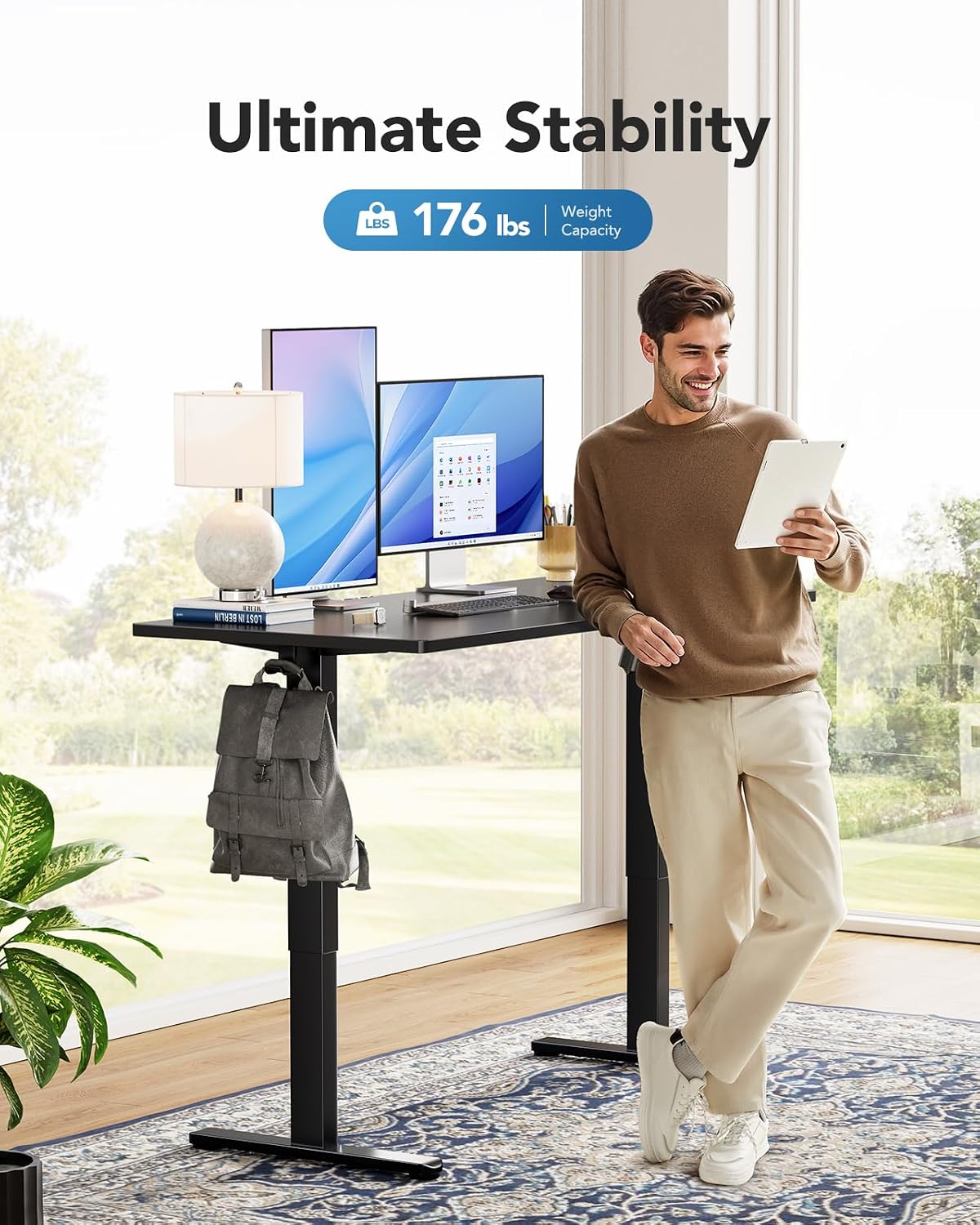 HUANUO Electric Standing Desk, Whole Piece Desktop, Adjustable Height Compute...