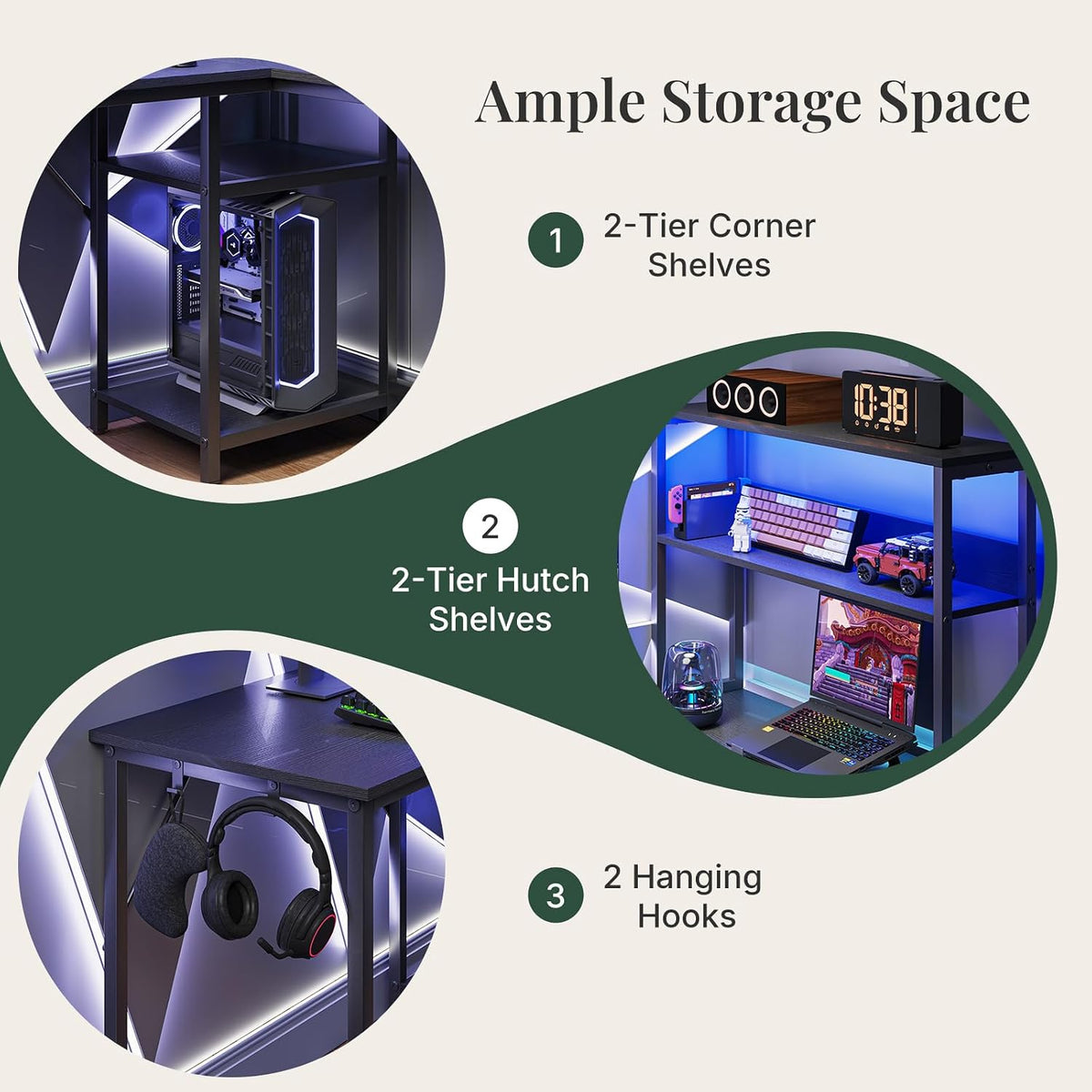 53" L Shaped Gaming Desk Reversible Corner Desk for Home Office