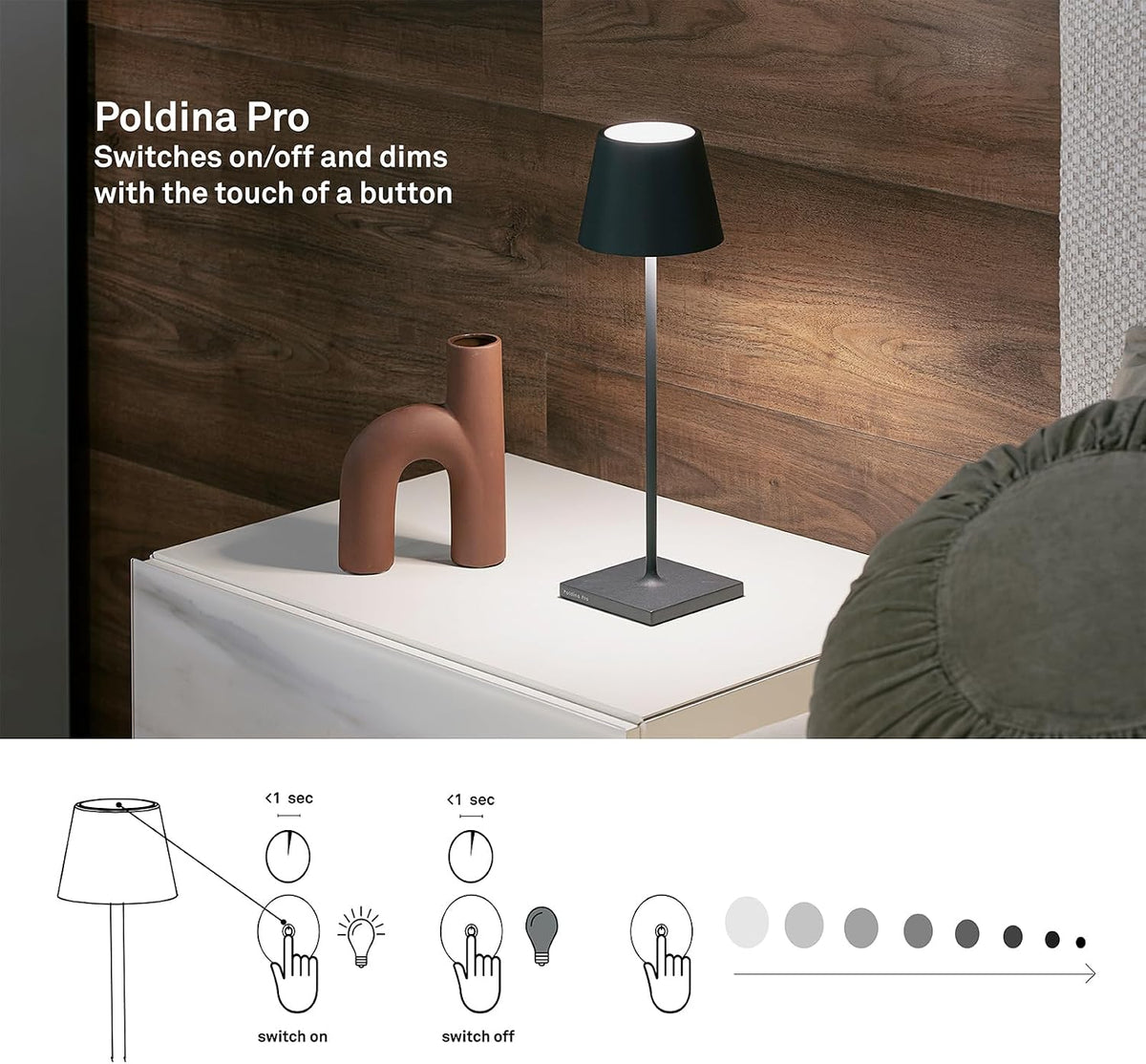 Zafferano, Poldina Pro Lamp with Silver Leaf, Rechargeable Cordless Table Lam...