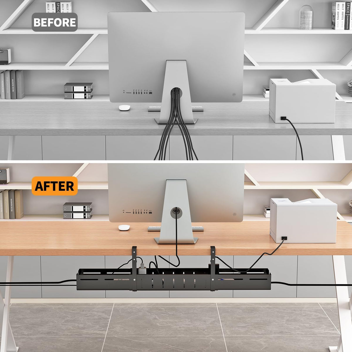Under Desk Cable Management Tray, Expandable Length 25.2"-38.6",No ...