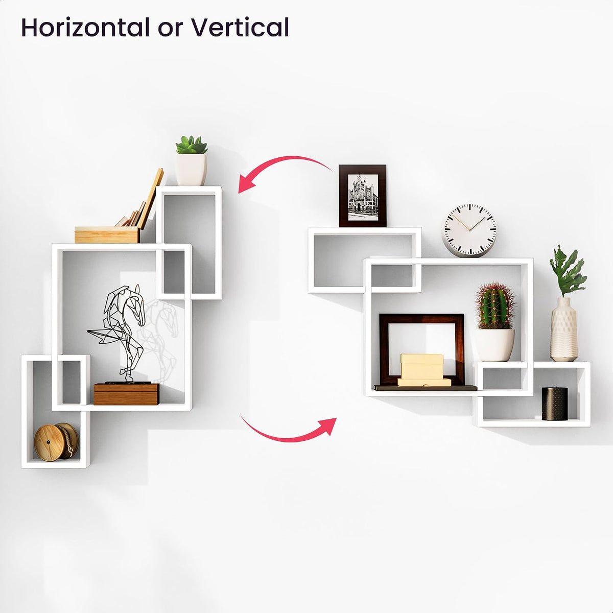 Ballucci Wooden Interweave Floating Wall Mounted Shelves, Horizontal and Vert...