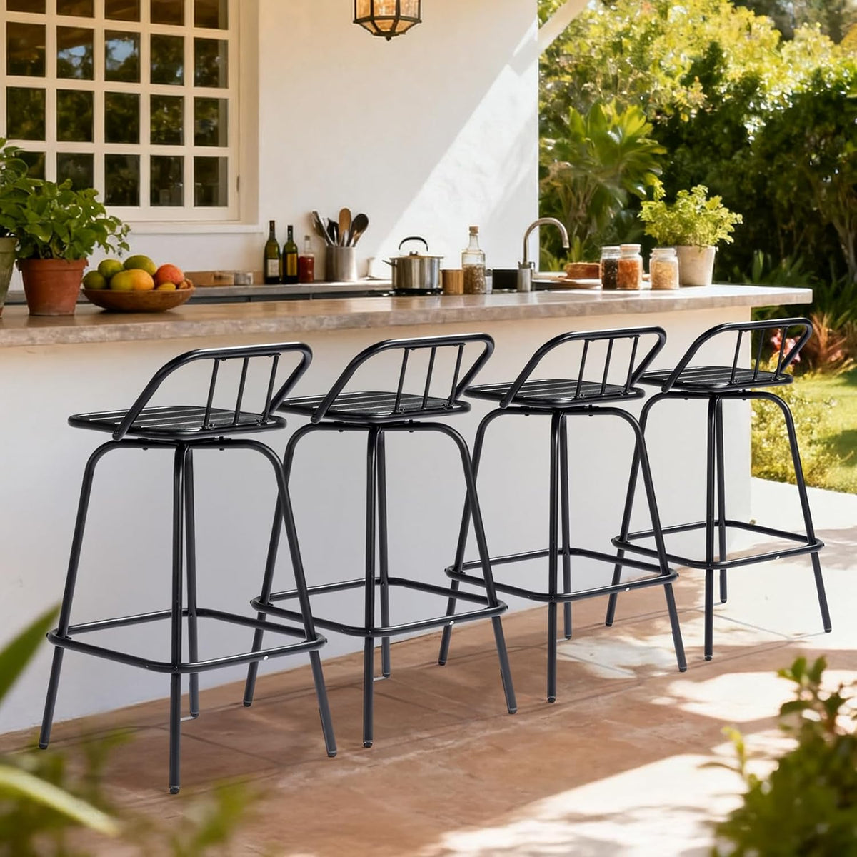 VINGLI 2 PCS Outdoor Swivel Bar Stools, 30 Inch Metal Barstools with Backrest...