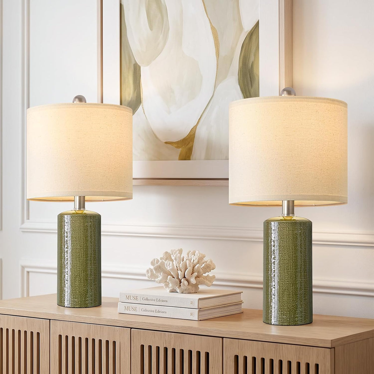 20.25" Small Table Lamps Set of 2 Modern Ceramic Lamps for Living Room
