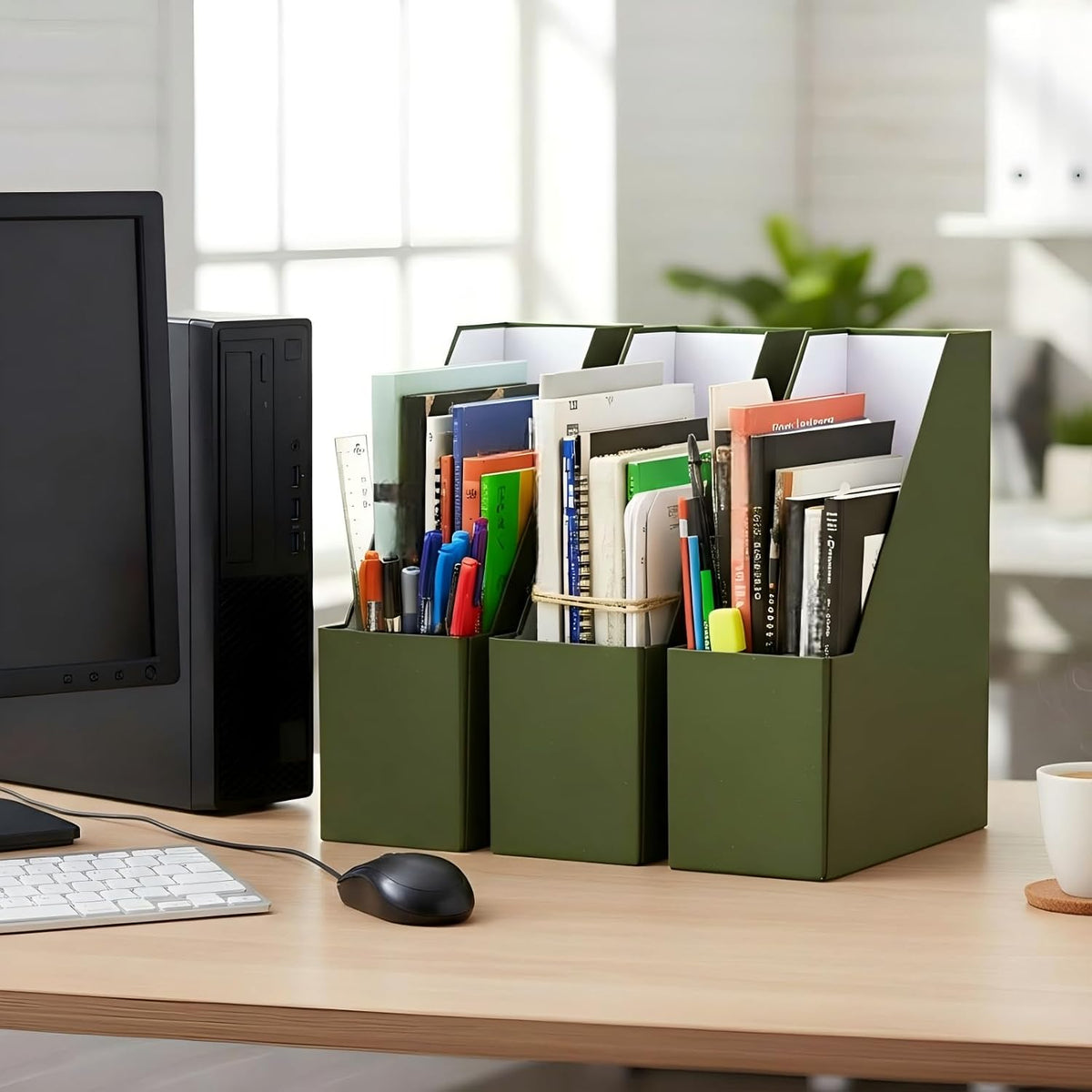Gueevin Set of 6 Magazine File Holders, Sturdy Cardboard Desk Magazine Organi...