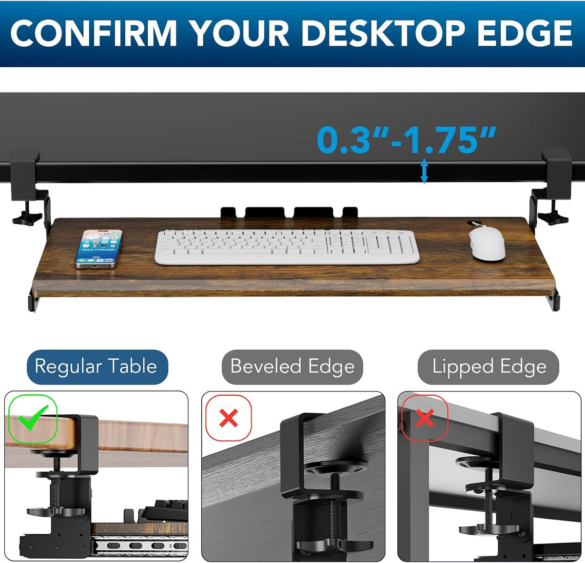 AX WABER Keyboard Tray Under Desk Pull Out with Extra Sturdy C Clamp Mount Sy...