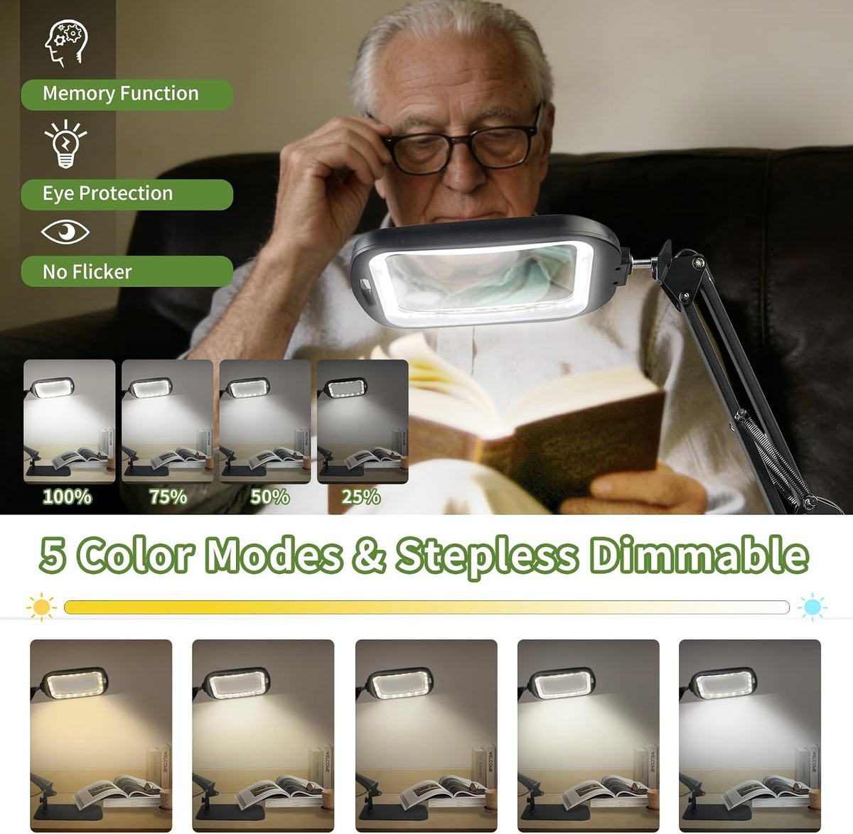10X 30X Large Square Magnifying Glass with Light and Stand/Clamp