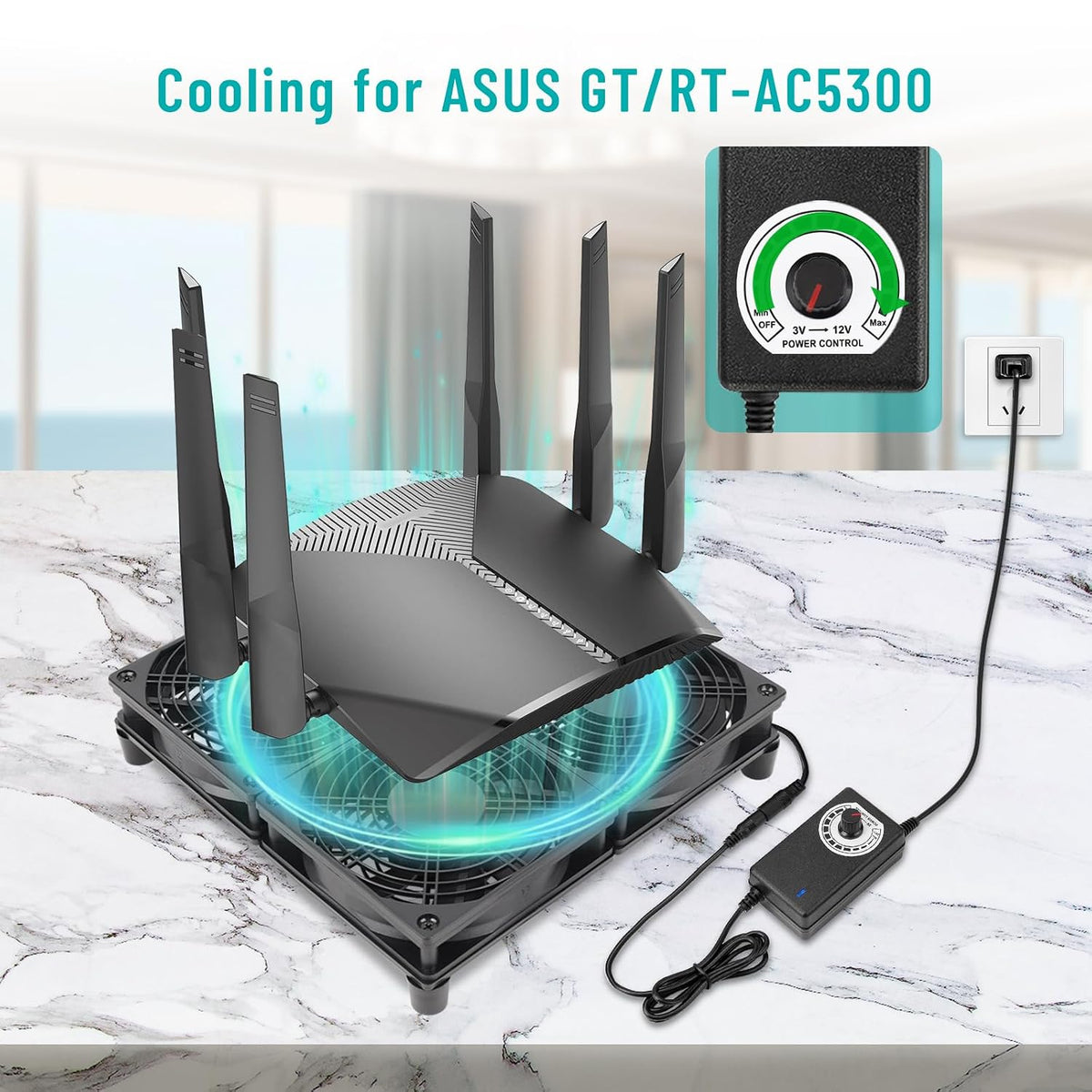 Router Laptop Cooling pad 4X 120mm Computer Fan with AC Plug Variable Speed F...