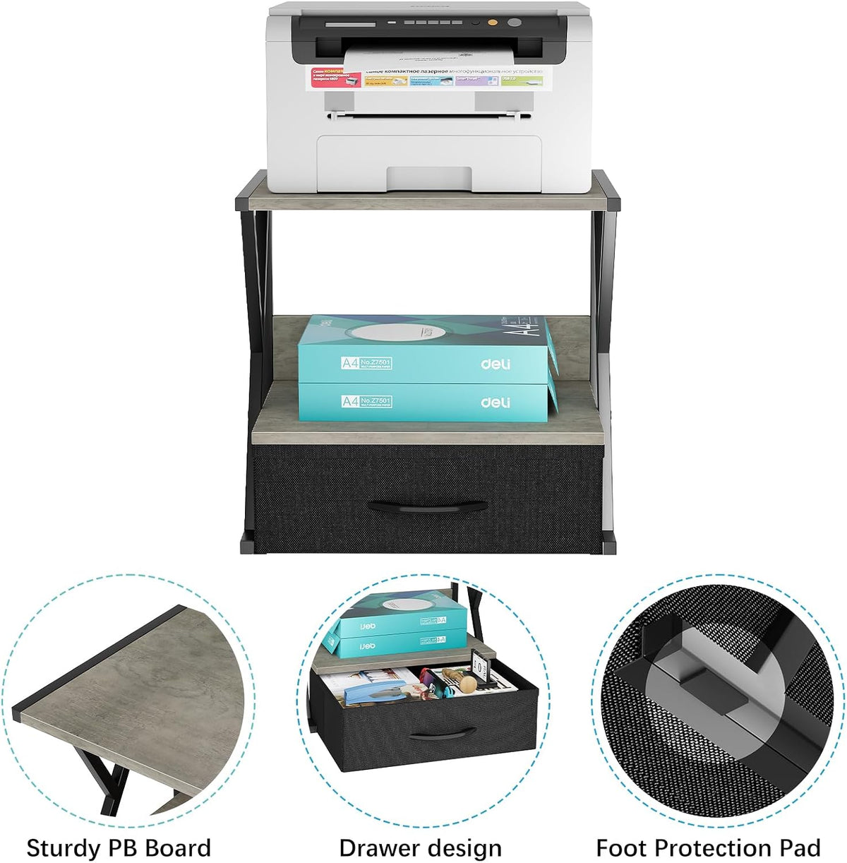 aboxoo Printer Stand for Desk with Storage Drawer, 2 Tier Desktop Or Under De...