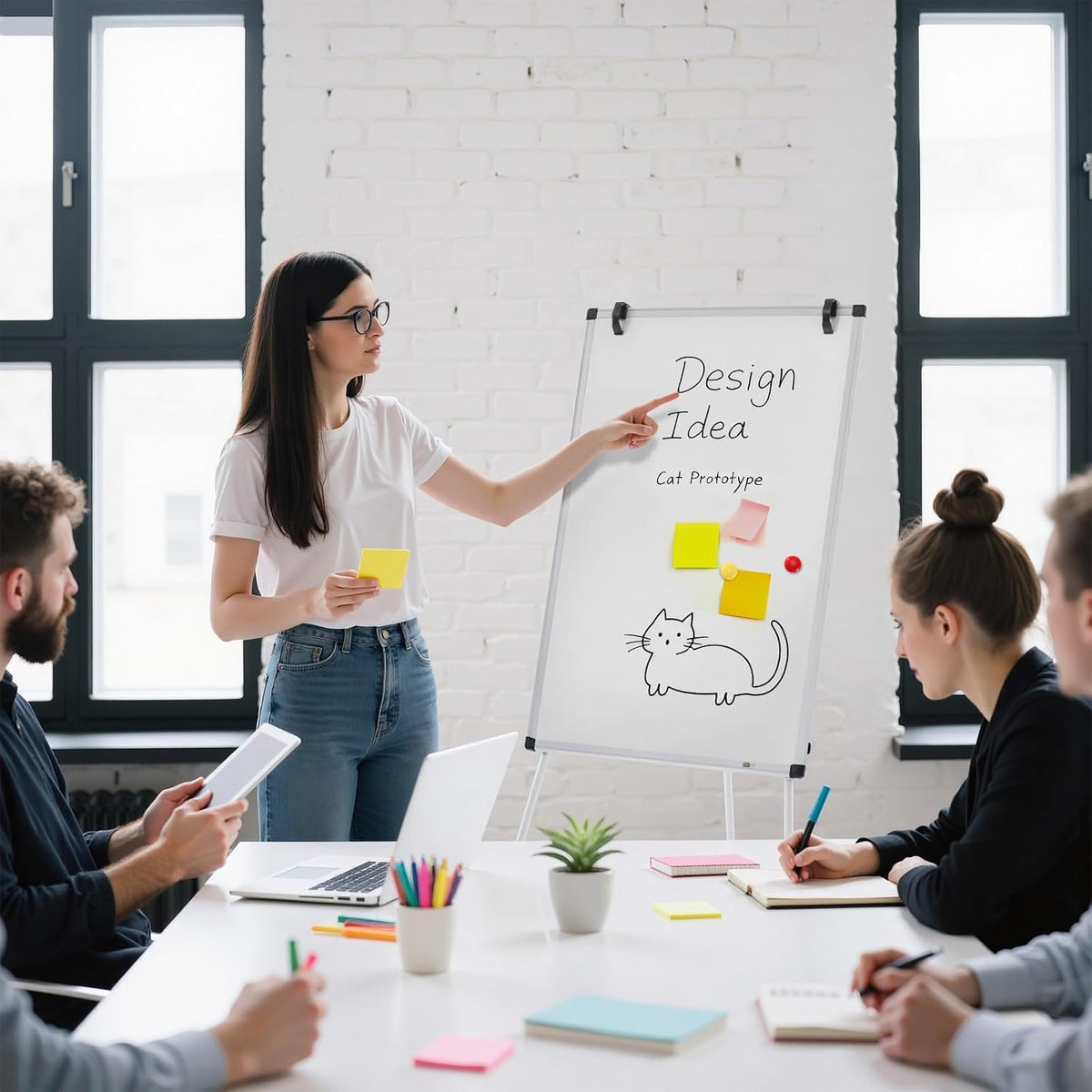 Sweetcrispy 36"x24" White Board, Magnetic Whiteboard, Easel Stand