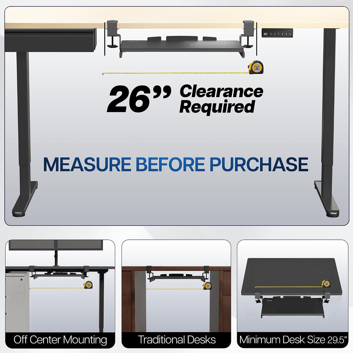 VIVO Dark Walnut Clamp-on 20 x 11 in Keyboard Tray, MOUNT-KB05ES-D