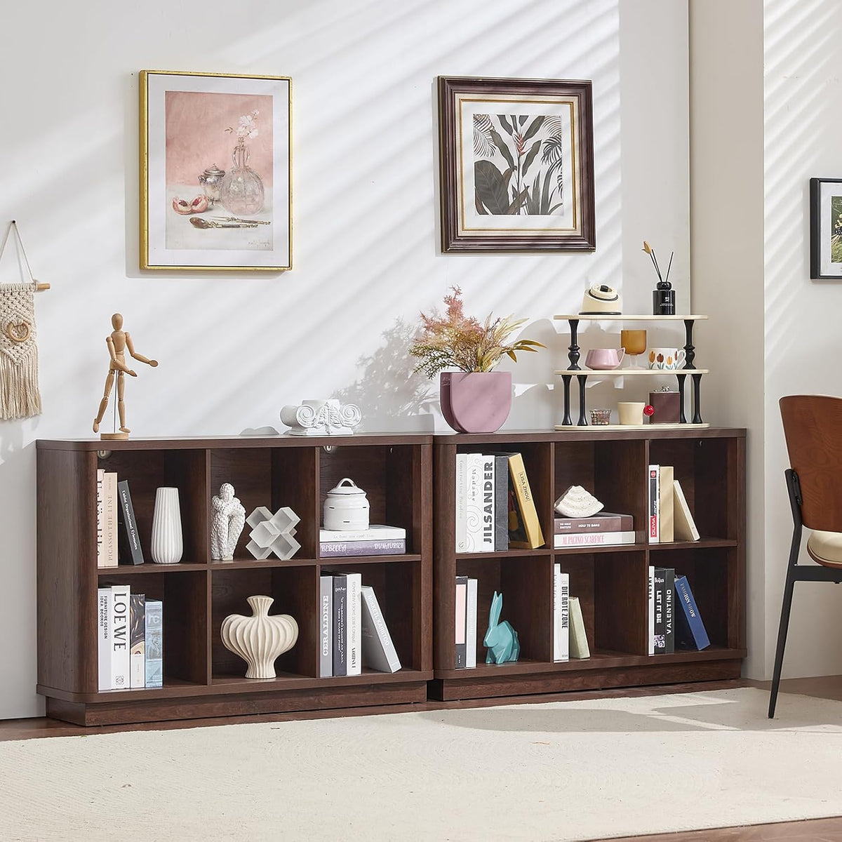 Joaxswe 6 Cube Bookcase, 40" Wide Low Horizontal Book Shelf w/Curved Edg...