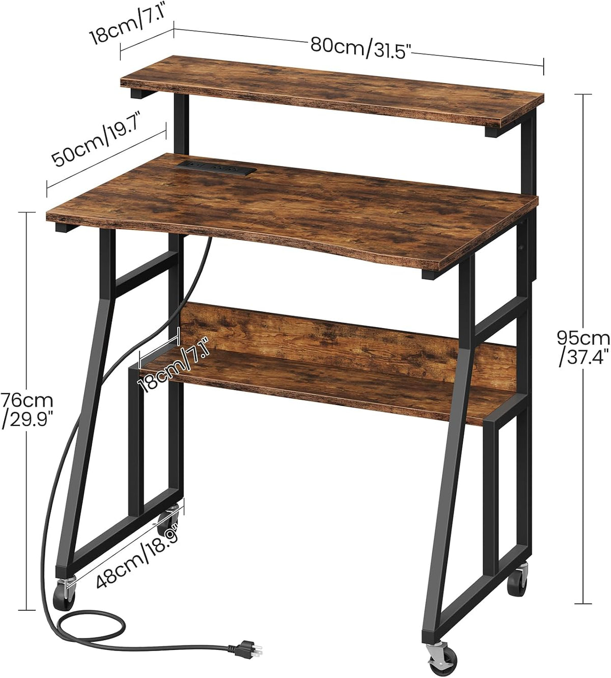 CHOEZON Rolling Computer Desk with Charging Station, 31.5 Inch Mobile Desk wi...