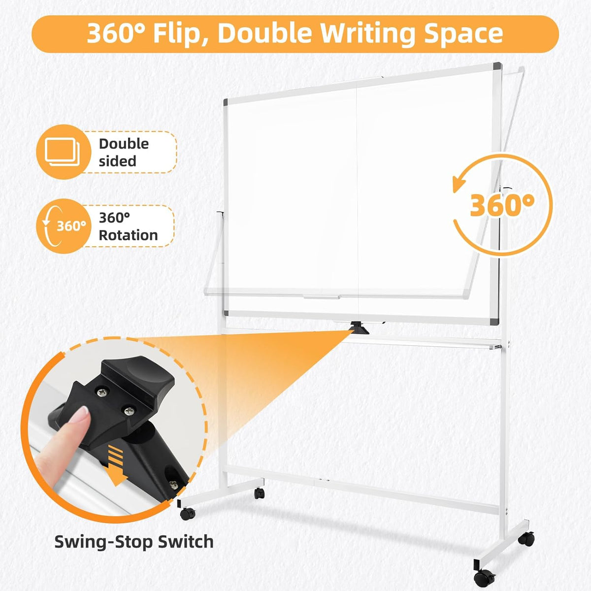 Rolling Dry Erase Whiteboard with Stand, 48" x 36" White Board on W...