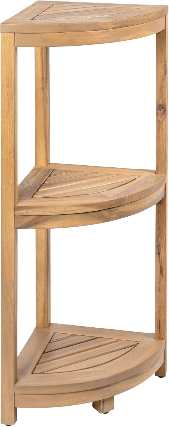 happimess Sela Corner Shelf 33" 3-Tier Acacia Wood, Light Teak
