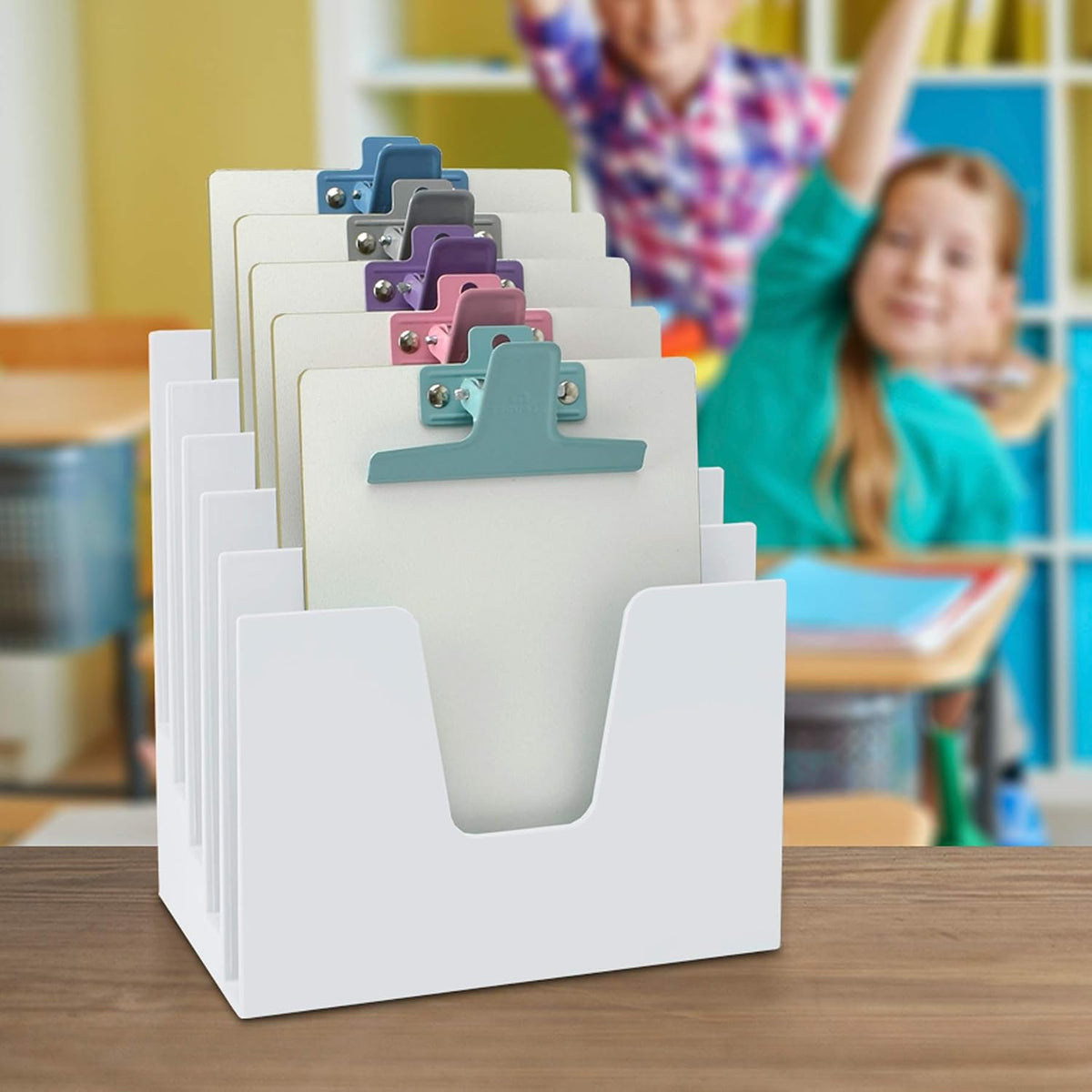 Acrimet 5 Section Incline File Sorter Organizer, Desktop Mail Holder, White