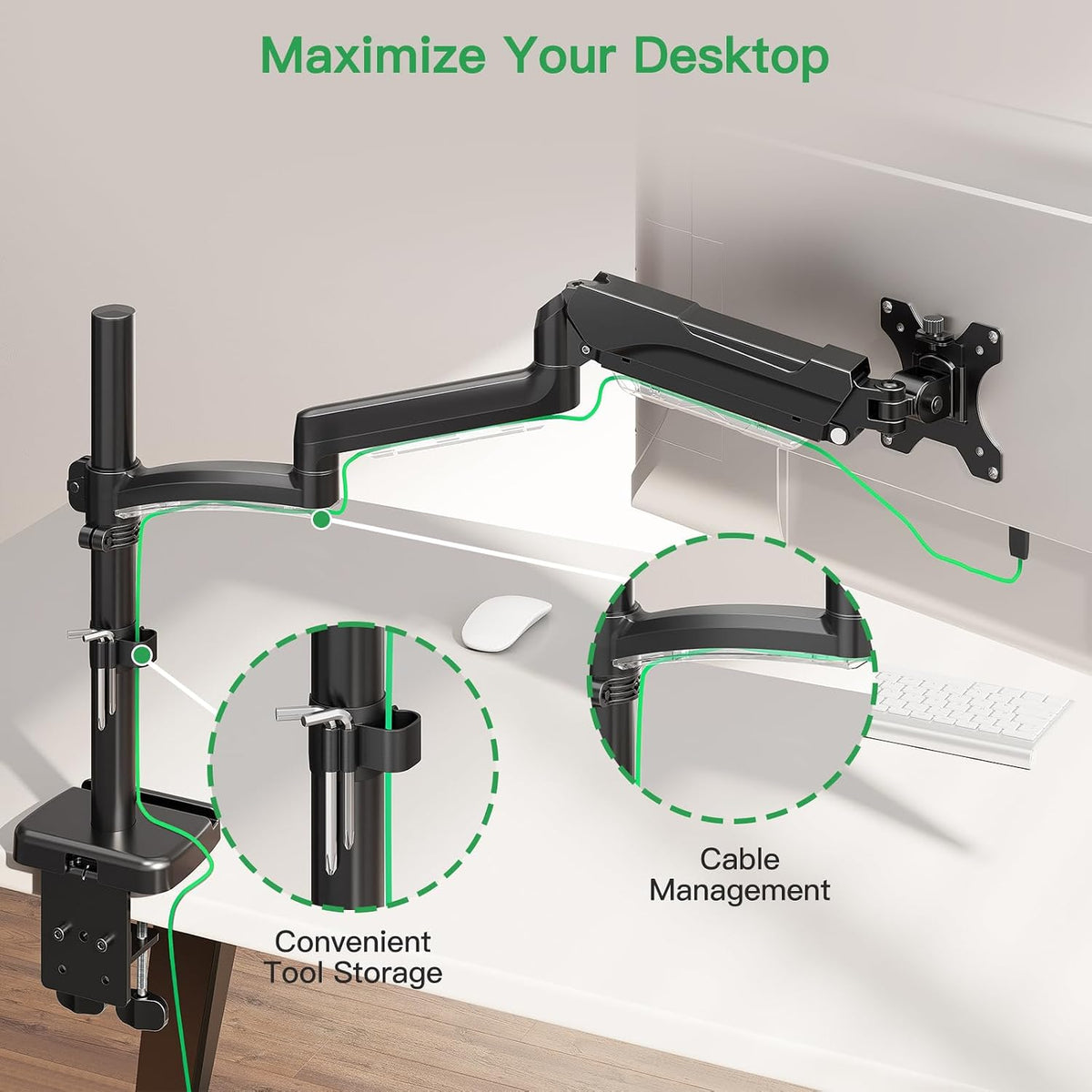 MOUNT PRO Single Long Monitor Arm, 13 to 32 inch Computer Monitor Desk Mount,...