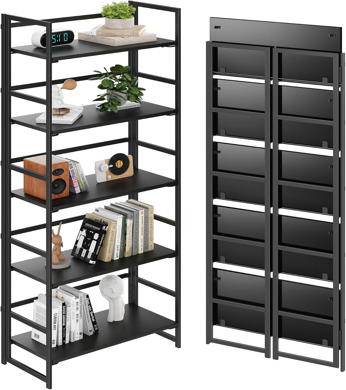 BHG Vintage Multifunctional Folding Bookshelf, No-Assembly Plant Stand Storag...