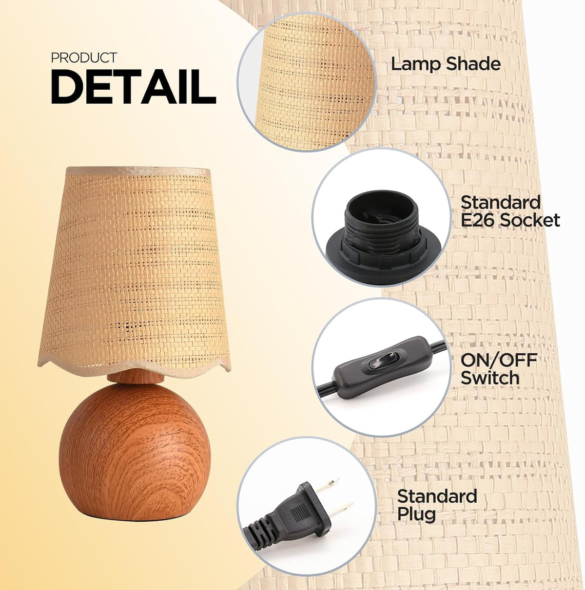Minimalist Rattan Table Lamp, 11' Height, Woven Lampshade & E26 Socke...