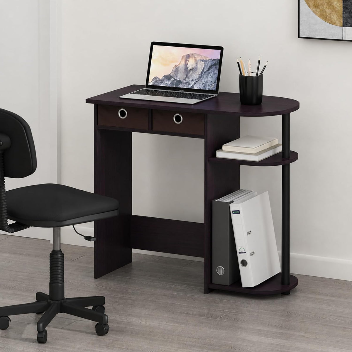 Furinno Go Green 32-Inch Computer Desk with 2-Tier Shelf, Dark Mocha
