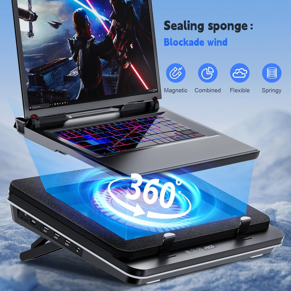 IETS GT600 Laptop Cooling Pad Equipped with Gigantic Turbo-Fan(5.5inch Diamet...