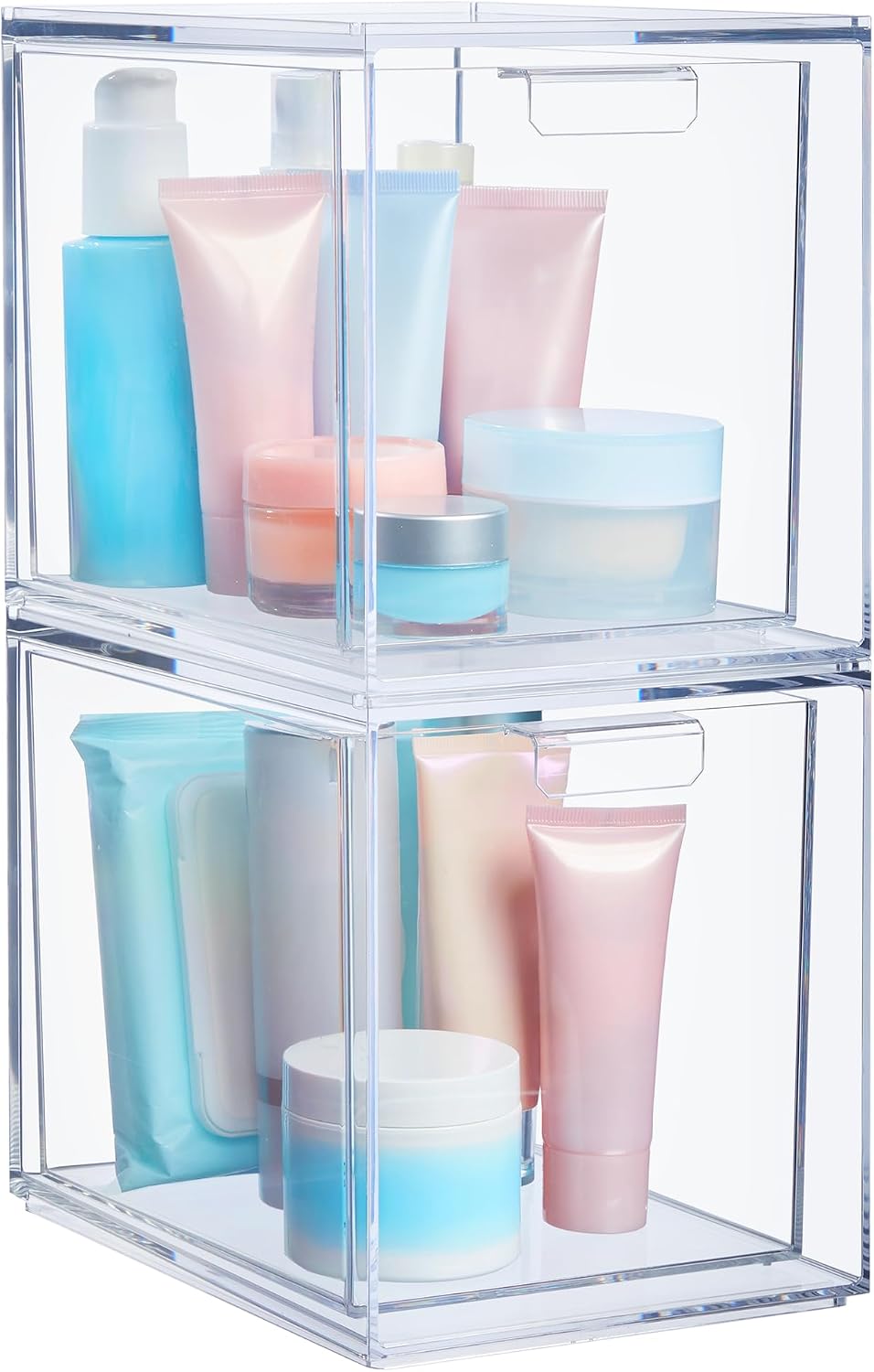 STORi Audrey Stackable Bin Clear Plastic Organizer Drawers | 2 Piece Set | Or...