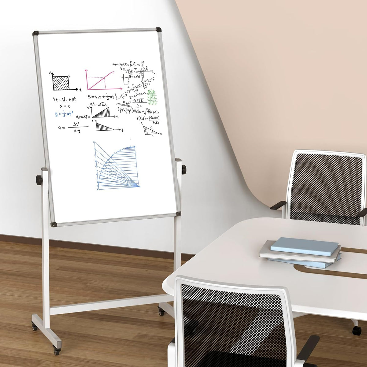 44x26 Rolling Whiteboard on Wheels, Height Adjustable Dry Erase Board