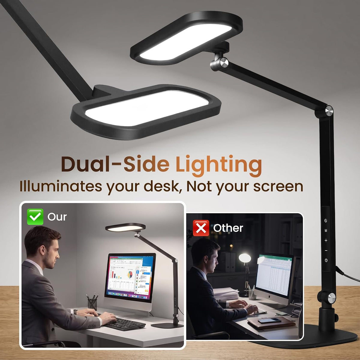 LIONVISON LED Desk Lamps for Office: Clamp & Stand Double Side Desk Light
