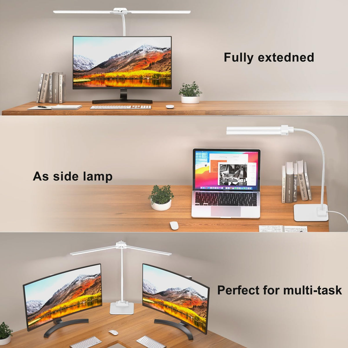 LED Desk Lamp Double Light: 1200LM Desk Light Base for Home Office, White
